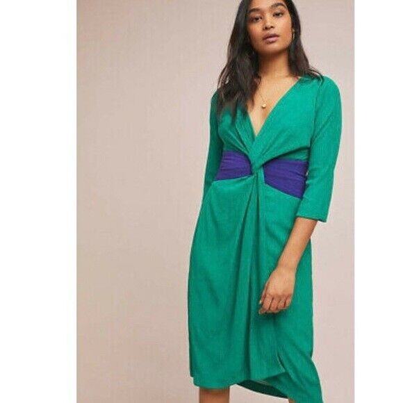 Anthropologie Dresses & Skirts - MOULINETTE SOEURS Womens 6 Green Blue Sorley Midi Dress Crepe Rib Anthropologie